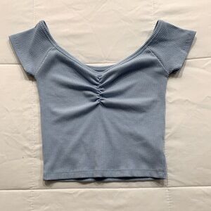 American Eagle Ribbed Cinched Front Crop Top EUC Light Blue Size XS
